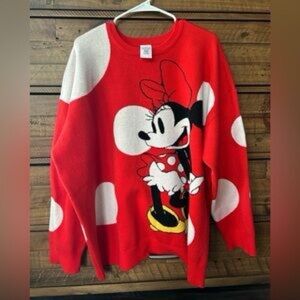 Disney Minnie Mouse Sweater Red White Polka Dots PLUS SIZE 2X Pullover Knit NWT